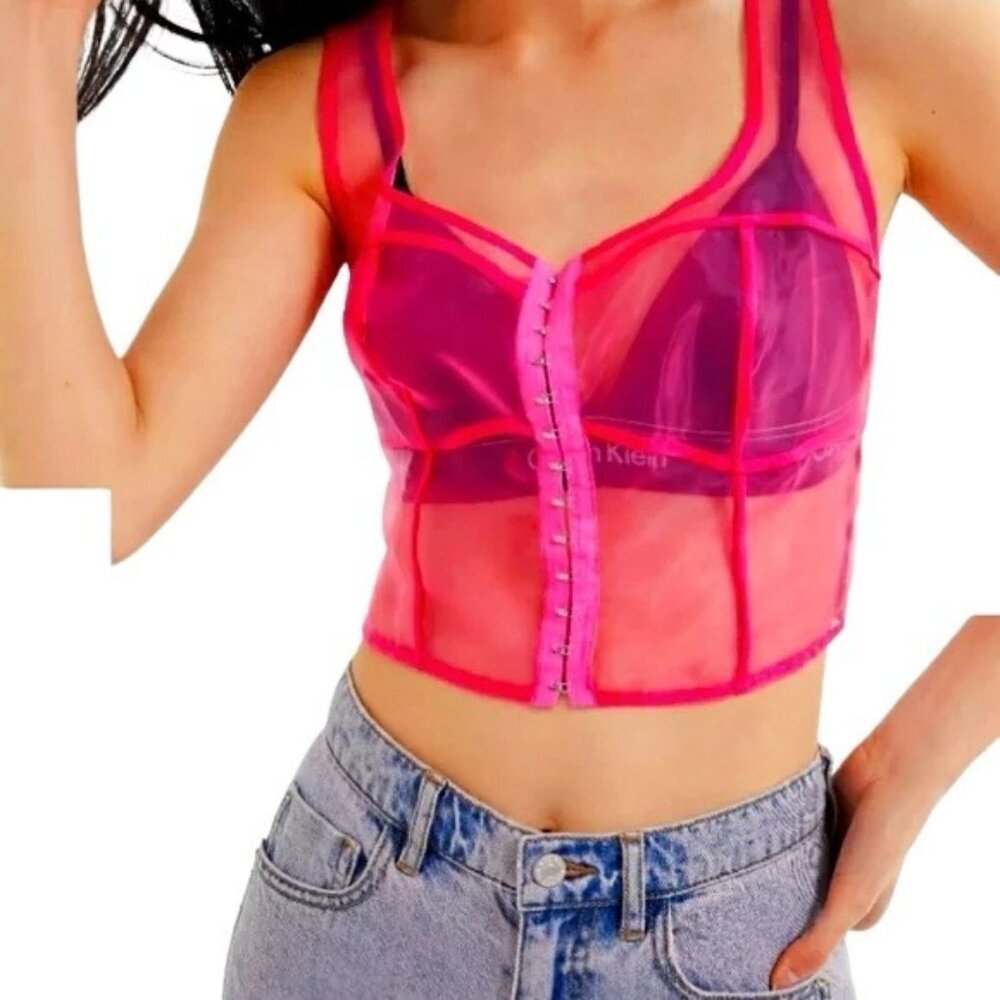 Urban Outfitters Neon Pink Sheer Corset Top